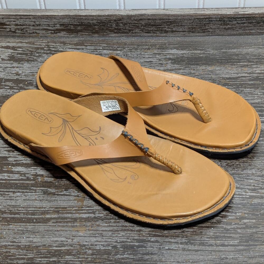 Keen Women's Tan Damen Alman Leather Comfort Flip Flop Size 8